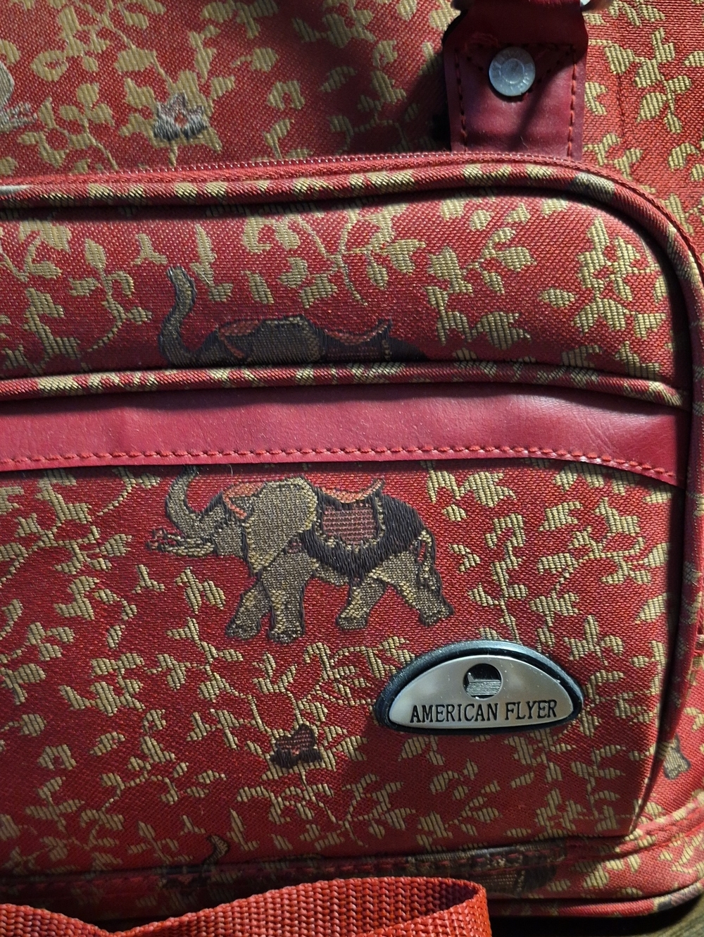 American Flyer Red Elephant-Print Travel Bag